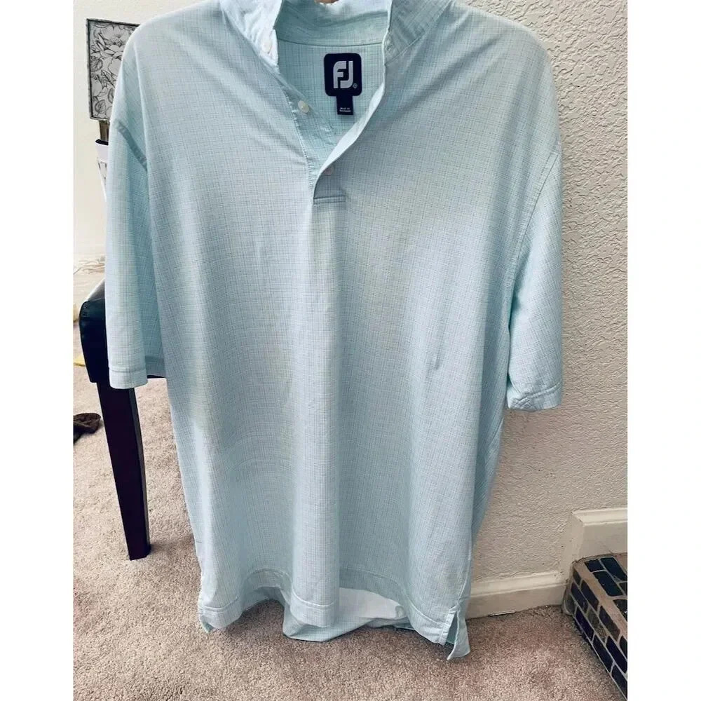 FootJoy Men's M Golf Polo Shirt Lone Tree Golf Course Logo Light Blue Check M